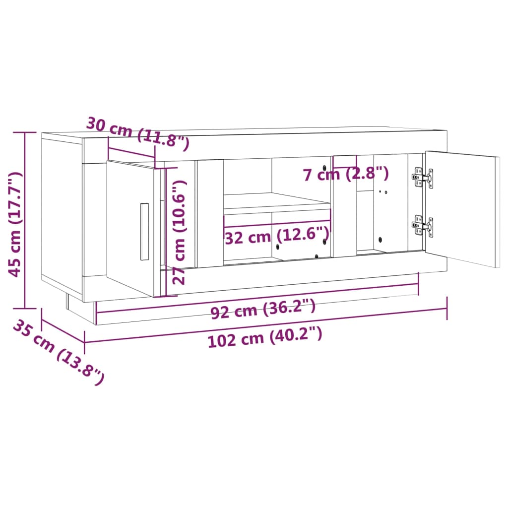 Meuble TV gris béton 102x35x45 cm en bois