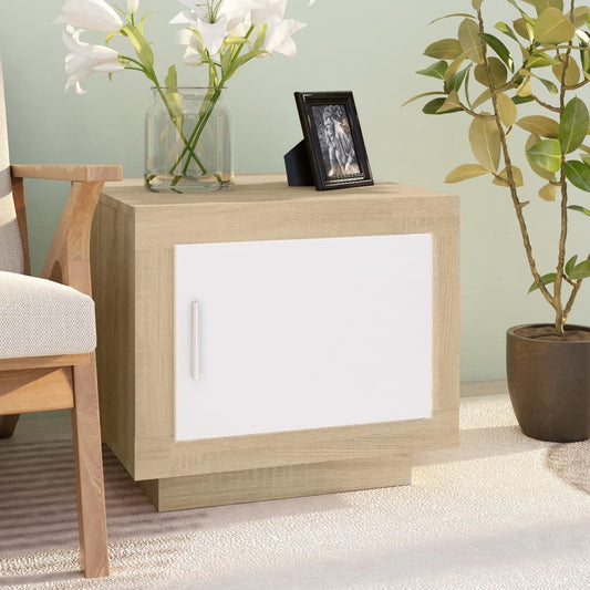 Coffee table white and Sonoma oak 51x50x45 cm wood material