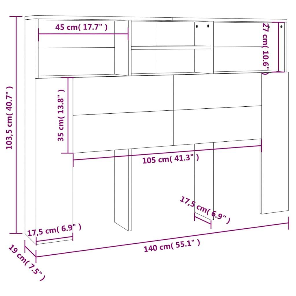 Kopfteilschrank Sonoma-Eiche 140 x 19 x 103,5 cm