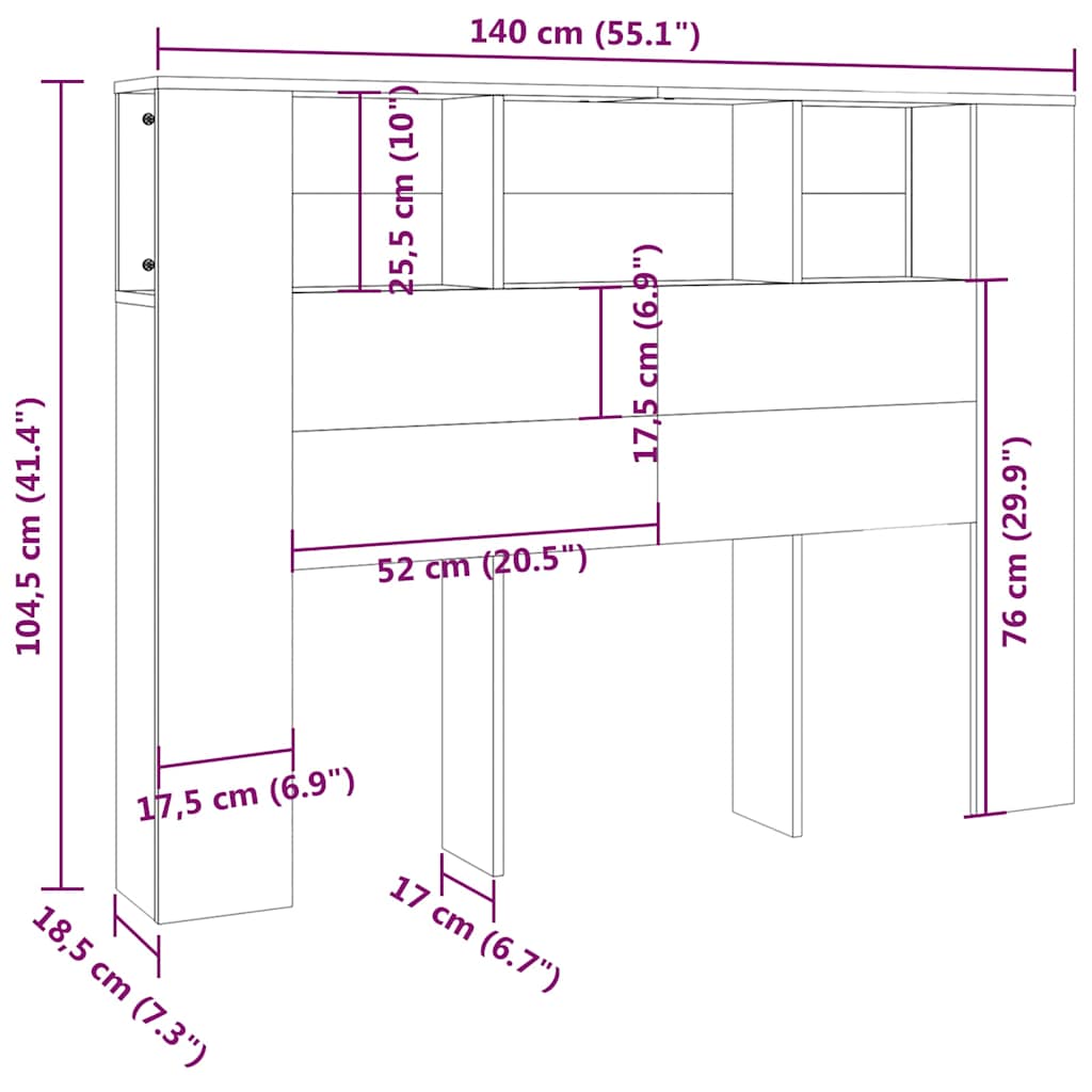 Kopfteil mit Ablagen Sonoma-Eiche 140x18,5x104,5 cm