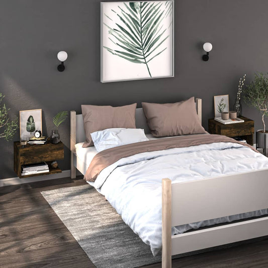 Wall-mounted bedside tables 2 pcs. Smoked oak