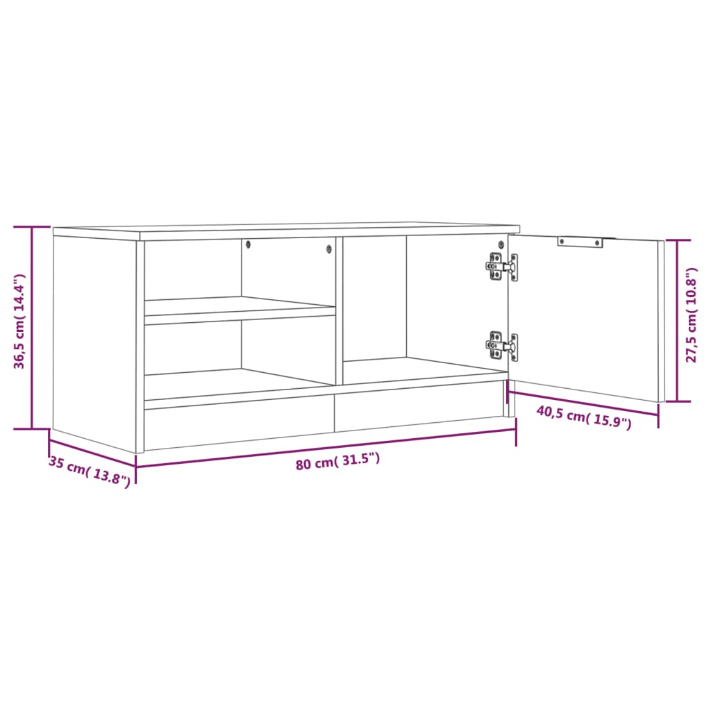 Meubles TV, lot de 2, chêne fumé, 80 x 35 x 36,5 cm, bois