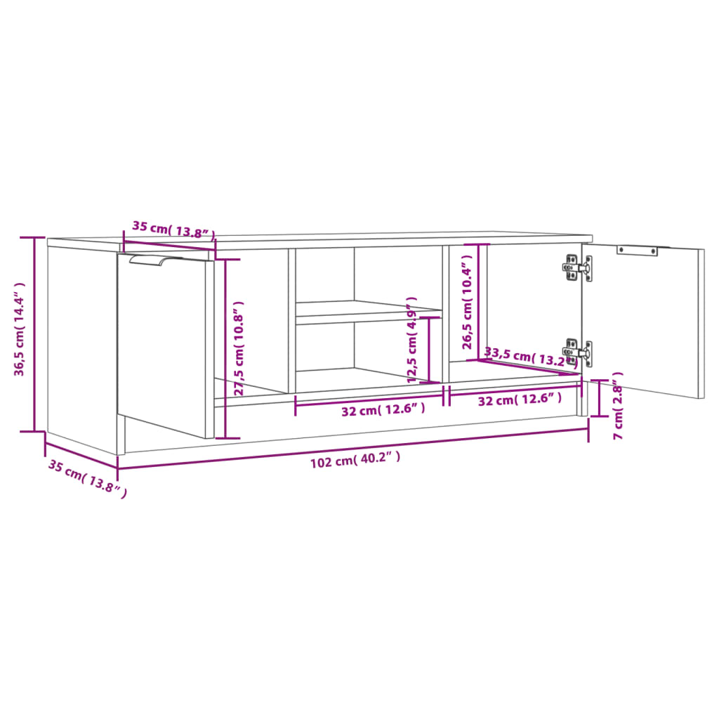 Meuble TV chêne fumé 102x35x36,5 cm matériau bois