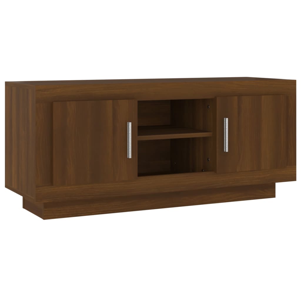 Meuble TV aspect chêne marron 102x35x45 cm matériau bois