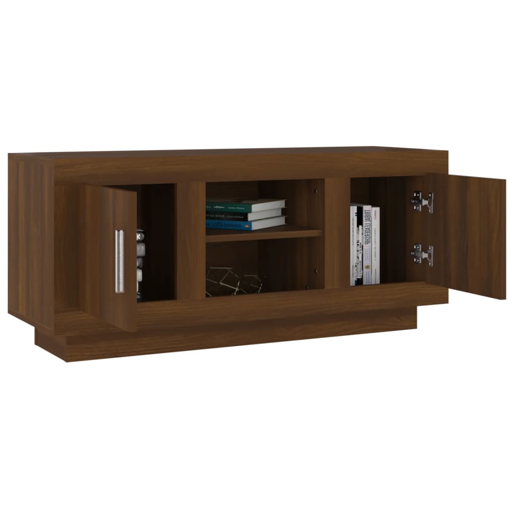 Meuble TV aspect chêne marron 102x35x45 cm matériau bois