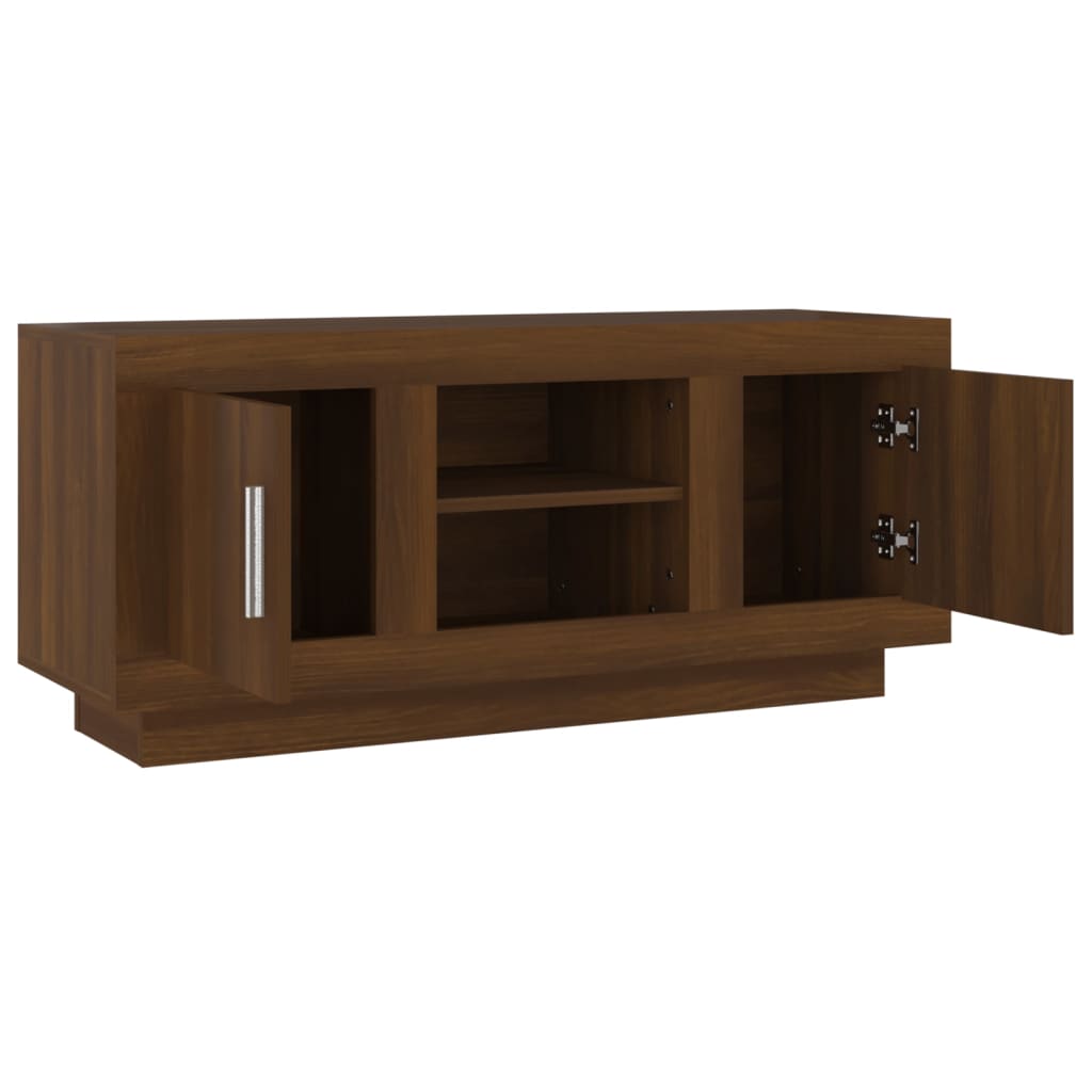 Meuble TV aspect chêne marron 102x35x45 cm matériau bois