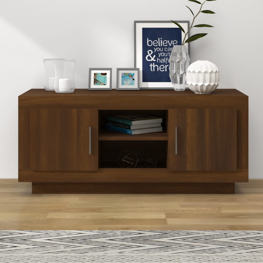 Meuble TV aspect chêne marron 102x35x45 cm matériau bois