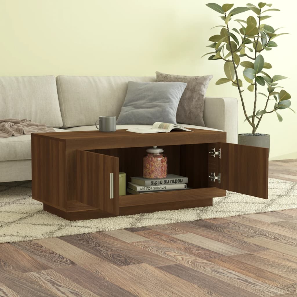 Table basse aspect chêne marron 102x50x45 cm en bois