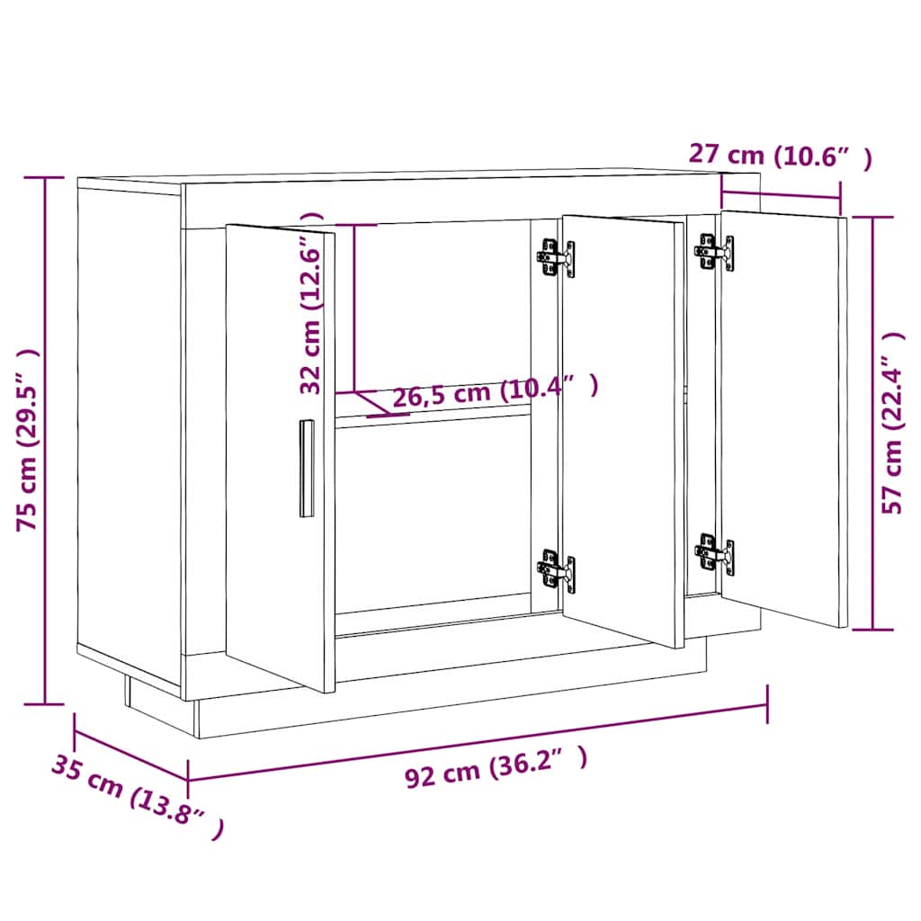 Sideboard Räuchereiche 92x35x75 cm Holzwerkstoff
