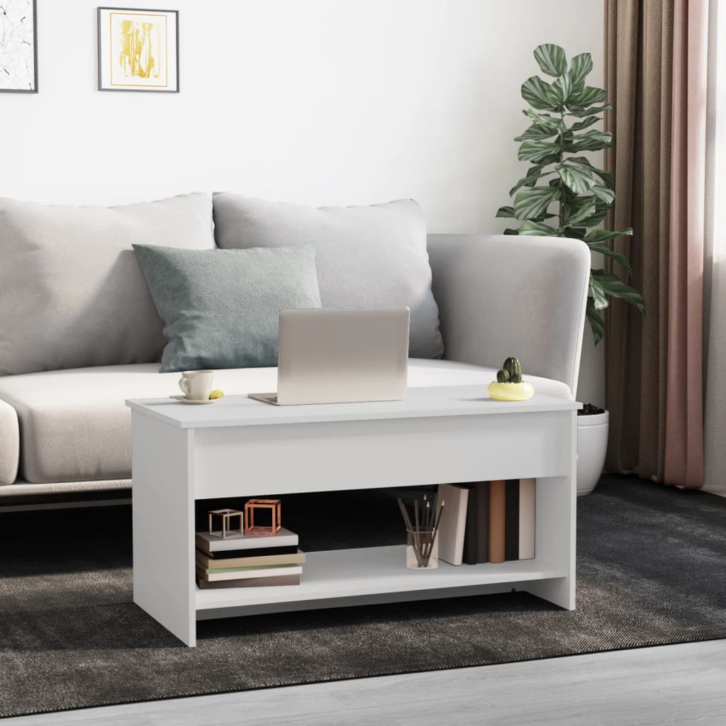 Table basse blanche 102x50x52,5 cm en bois