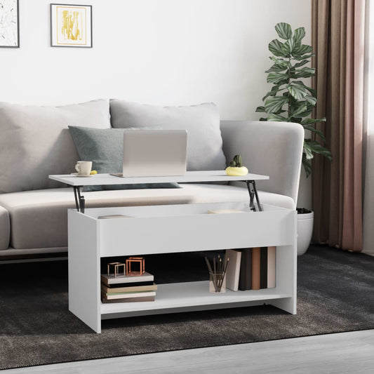 Table basse blanche 102x50x52,5 cm en bois