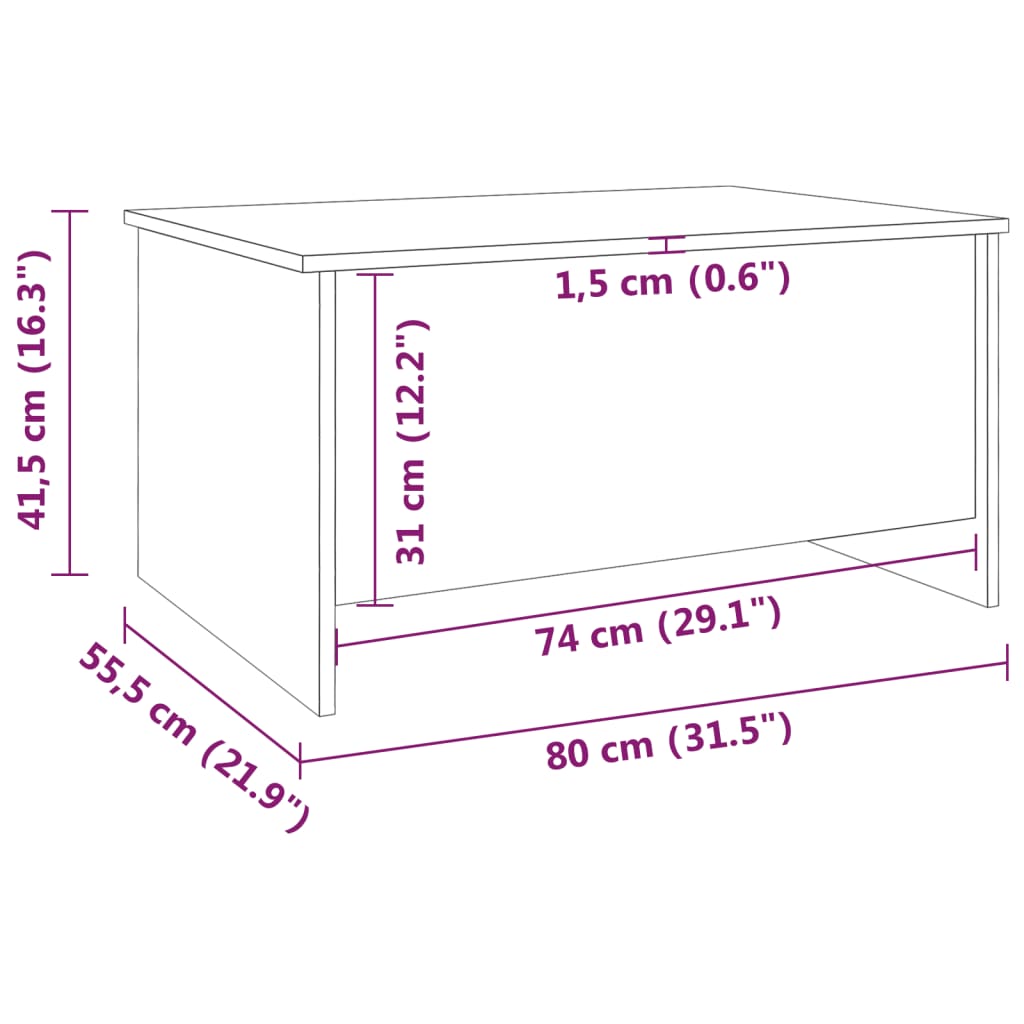 Table basse en béton gris 80x55,5x41,5 cm en bois