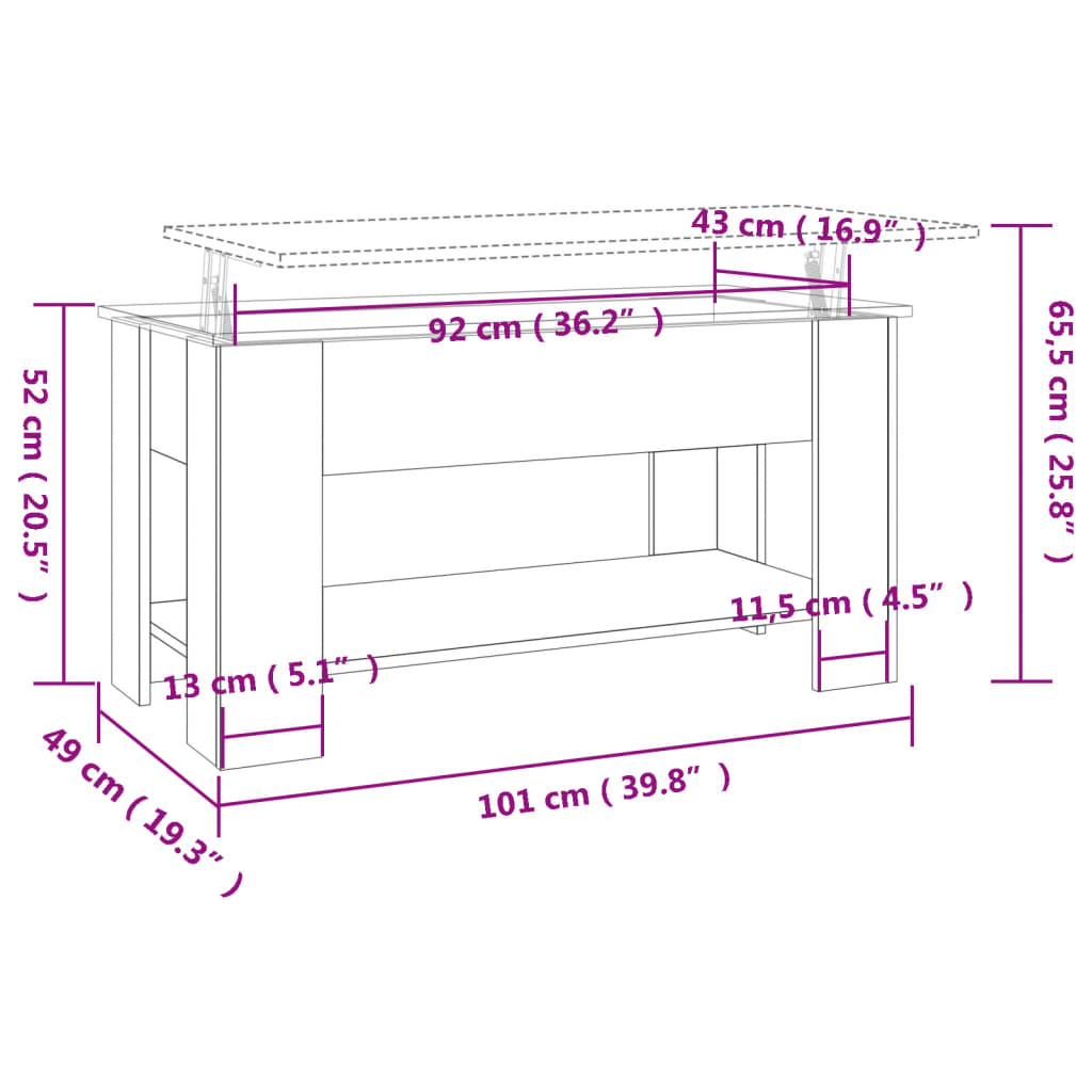 Table basse blanche 101x49x52 cm en bois