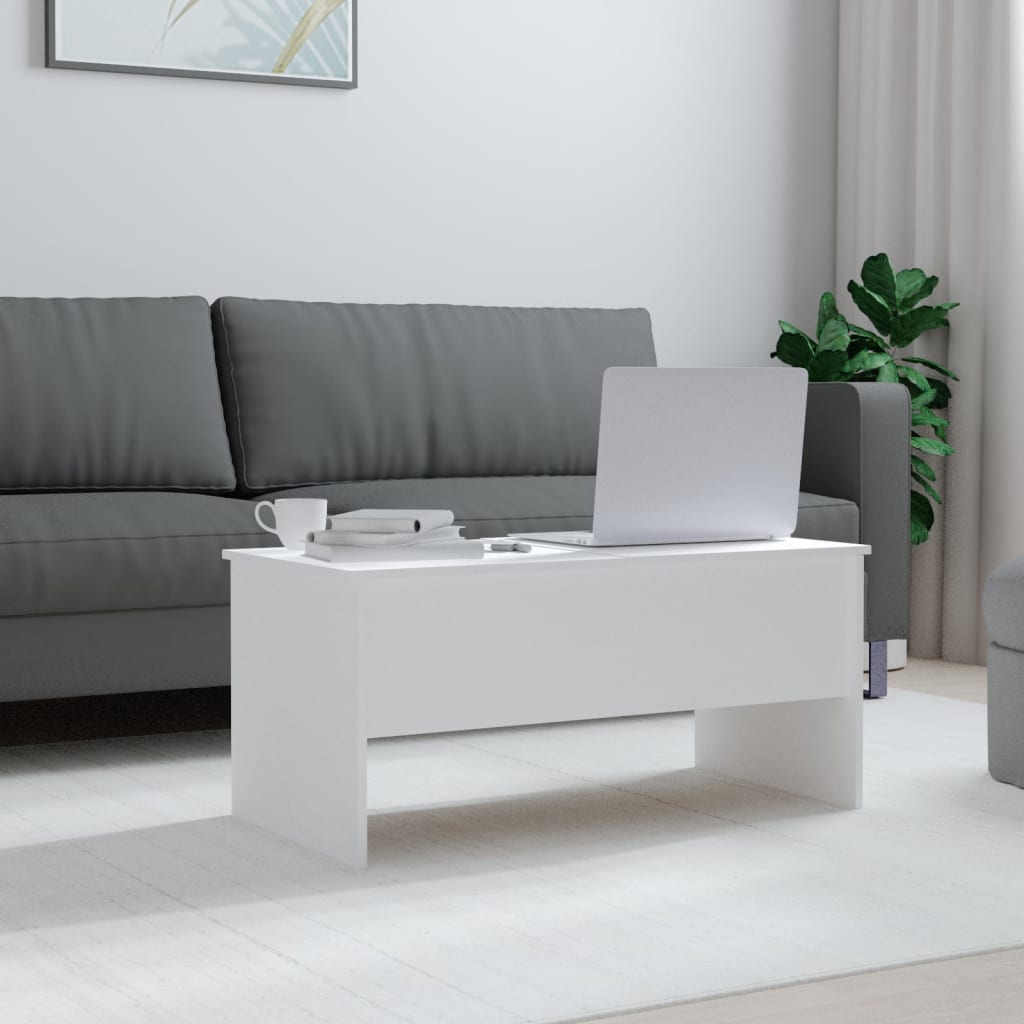 Table basse blanche 102x50,5x46,5 cm en bois
