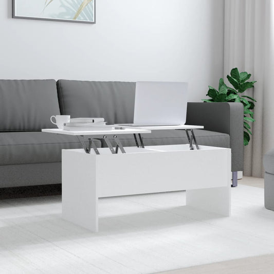 Table basse blanche 102x50,5x46,5 cm en bois
