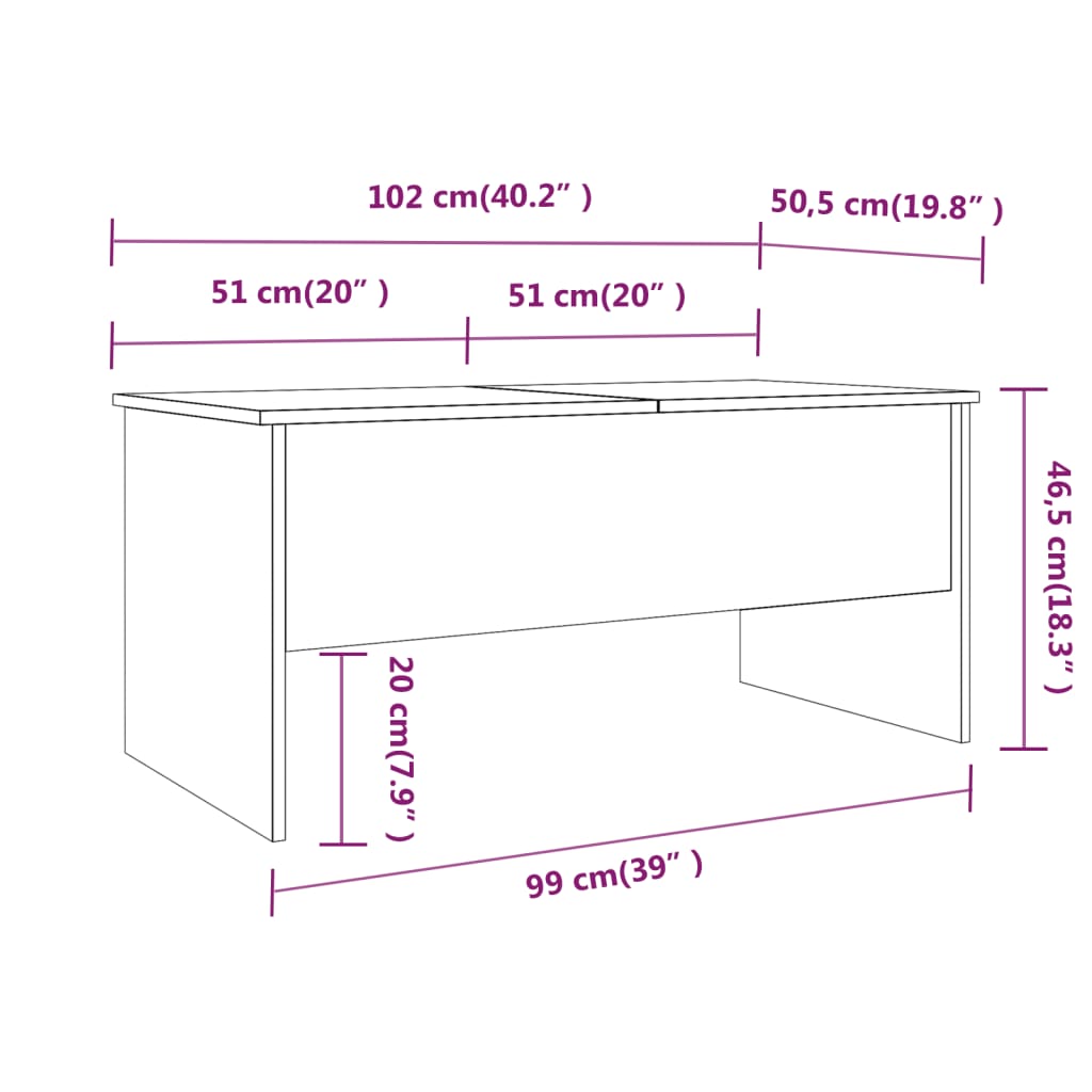 Table basse en béton gris 102x50,5x46,5 cm en bois