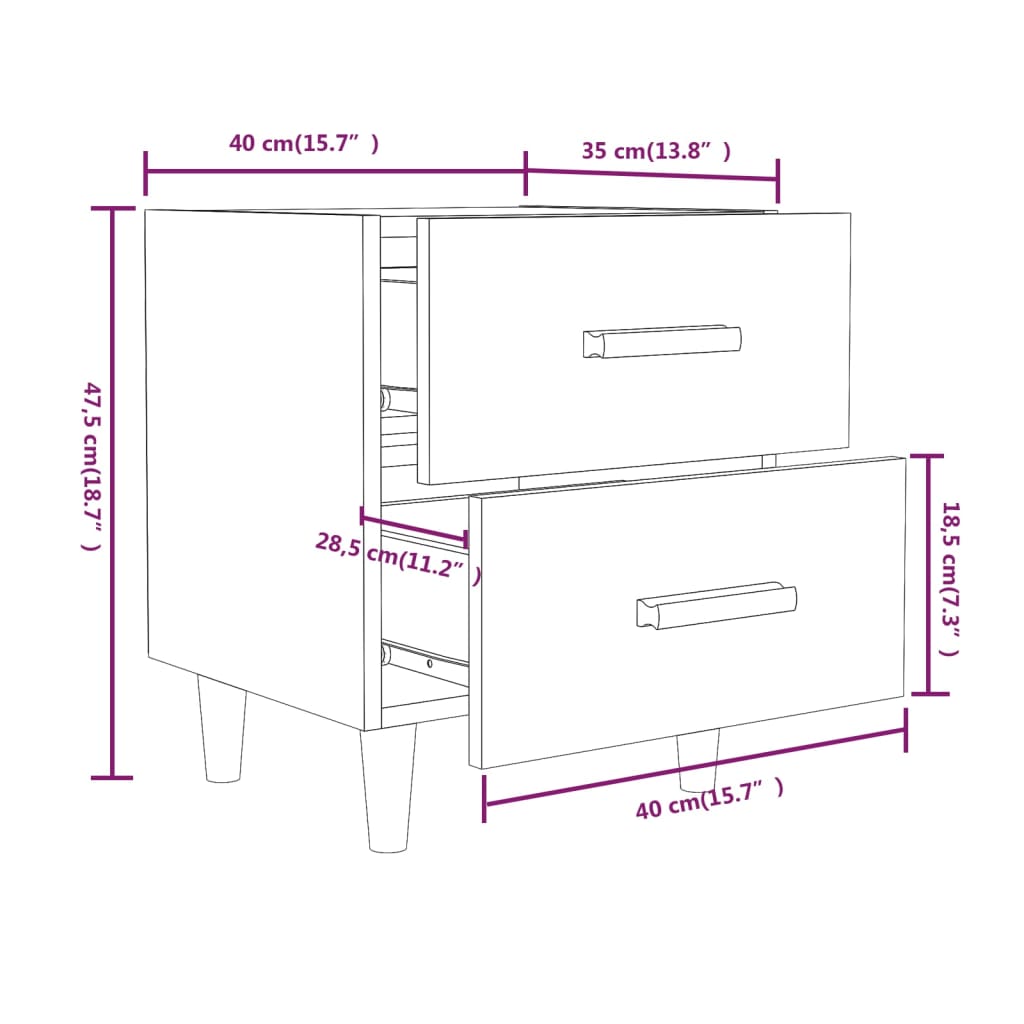 Table de chevet gris béton 40x35x47,5 cm