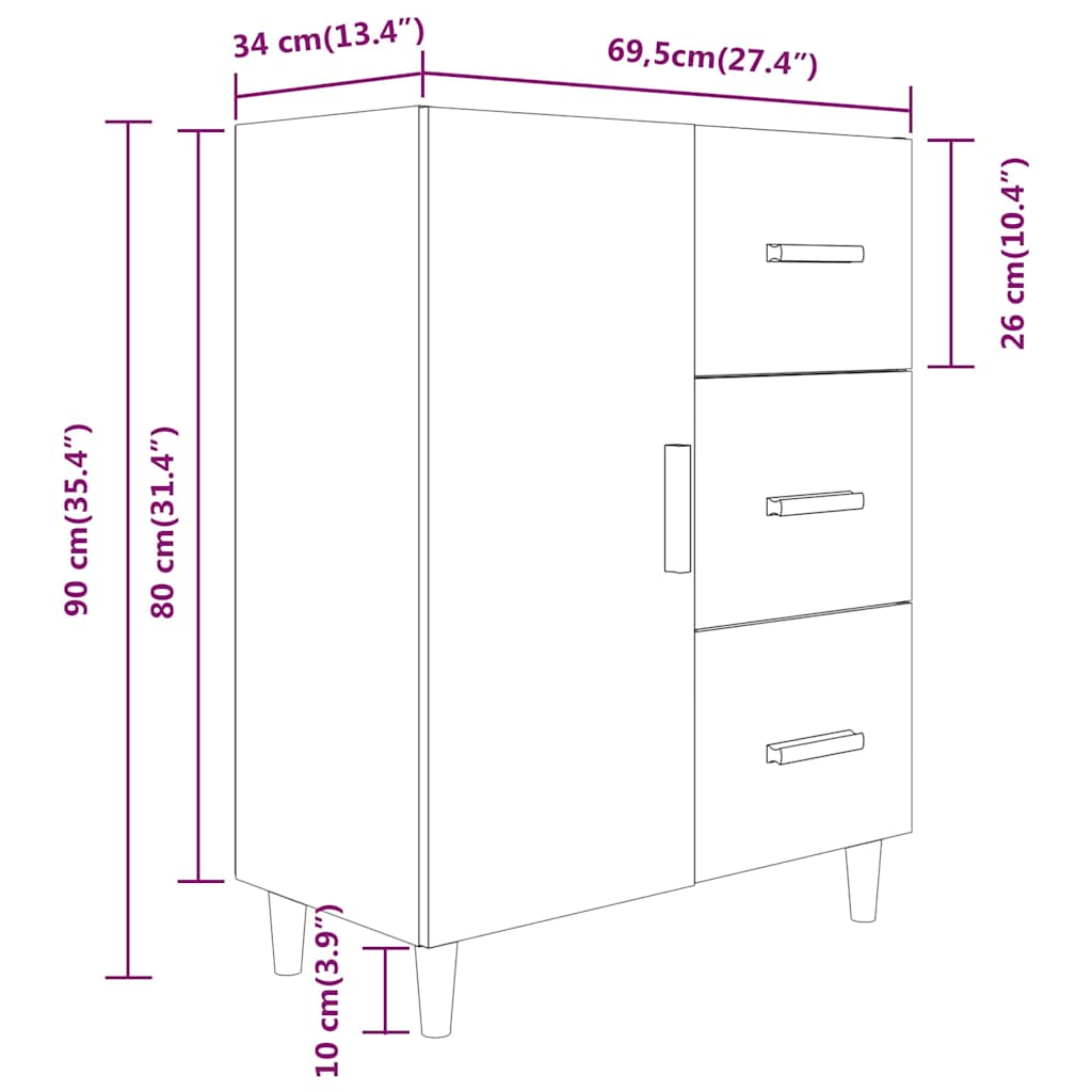 Sideboard Sonoma-Eiche 69,5x34x90 cm Holzwerkstoff