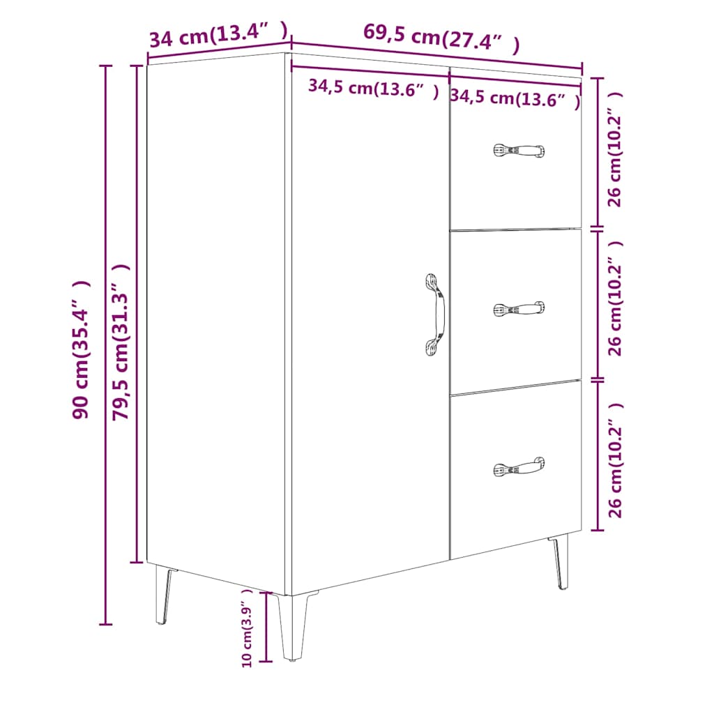 Sideboard Betongrau 69,5x34x90 cm Holzwerkstoff