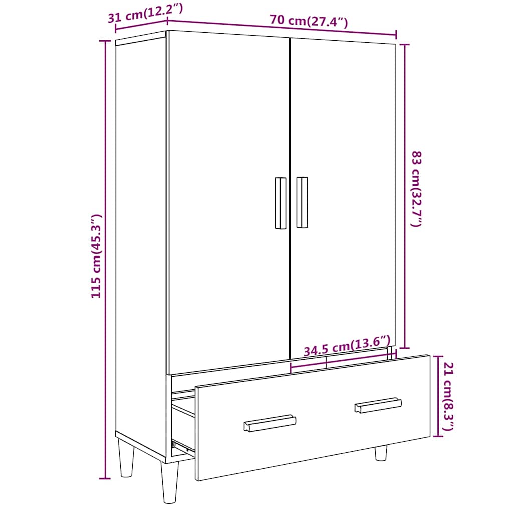 Highboard Weiß 70x31x115 cm Holzwerkstoff