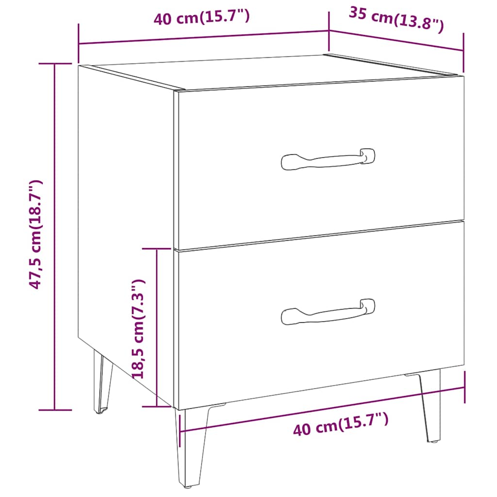 Nachttische 2 Stk. Grau Sonoma 40x35x47,5 cm