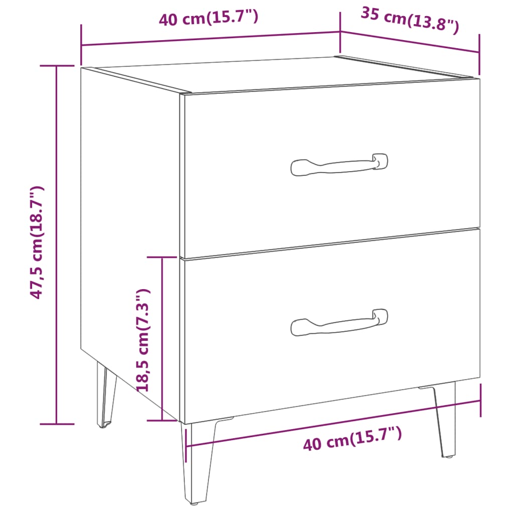 Table de chevet aspect chêne marron 40x35x47,5 cm