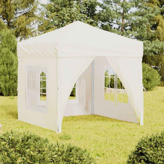 Tente de fête pliable avec parois latérales crème 2x2 m