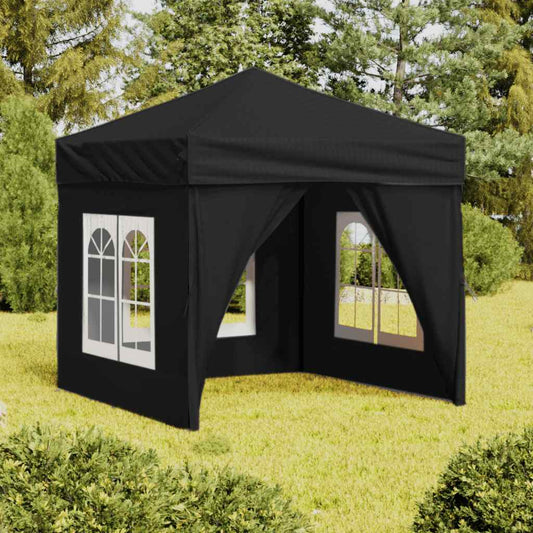 Tente de fête pliable avec parois latérales noire 2x2 m