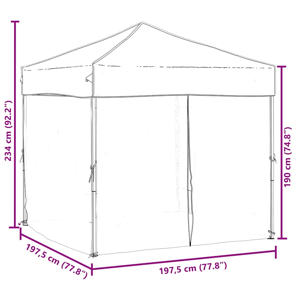Tente de fête pliable avec parois latérales taupe 2x2 m