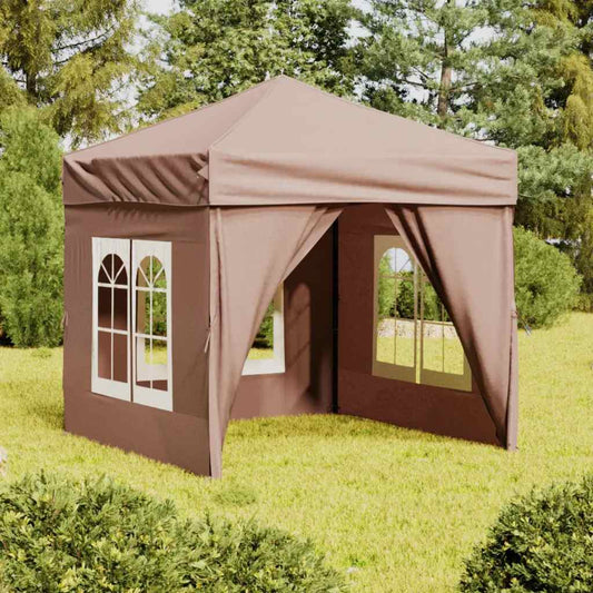 Tente de fête pliable avec parois latérales taupe 2x2 m