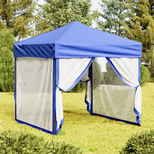 Tente de fête pliable avec parois latérales bleue 2x2 m