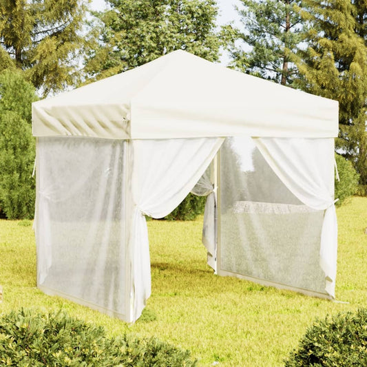 Tente de fête pliable avec parois latérales crème 2x2 m