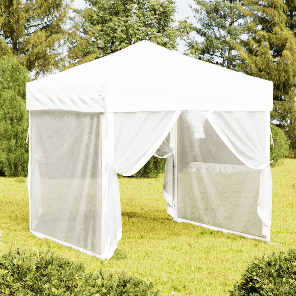 Tente de fête pliable avec parois latérales blanc 2x2 m