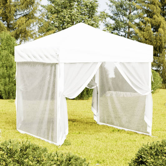 Tente de fête pliable avec parois latérales blanc 2x2 m