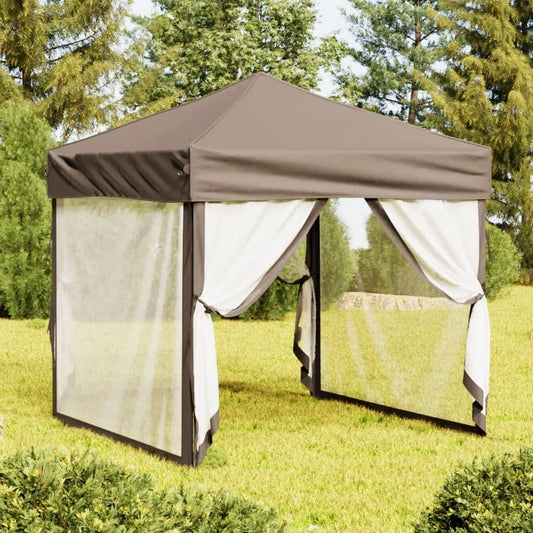 Tente de fête pliable avec parois latérales taupe 2x2 m