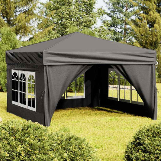 Tente de fête pliable avec parois latérales anthracite 3x3 m