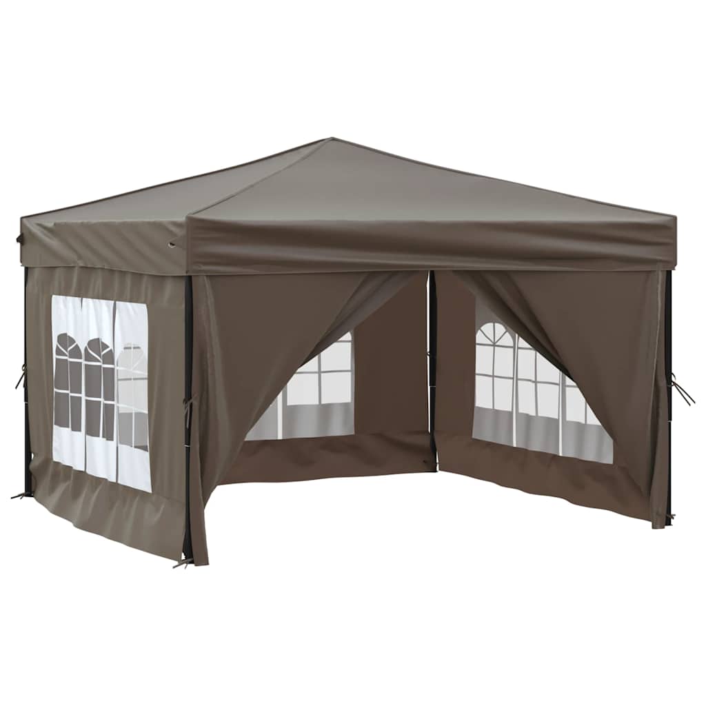 Tente de fête pliable avec parois latérales taupe 3x3 m