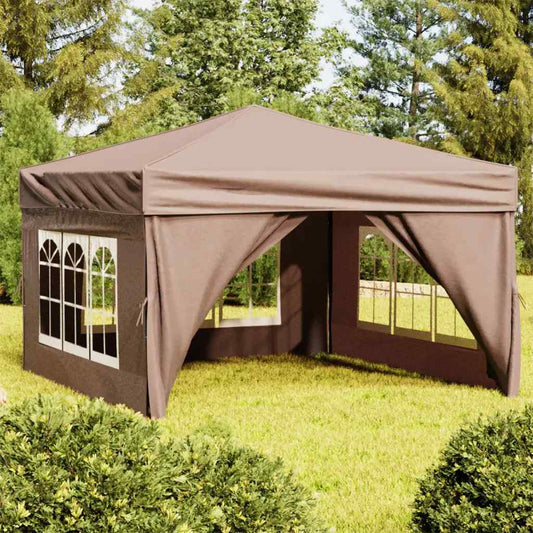 Tente de fête pliable avec parois latérales taupe 3x3 m