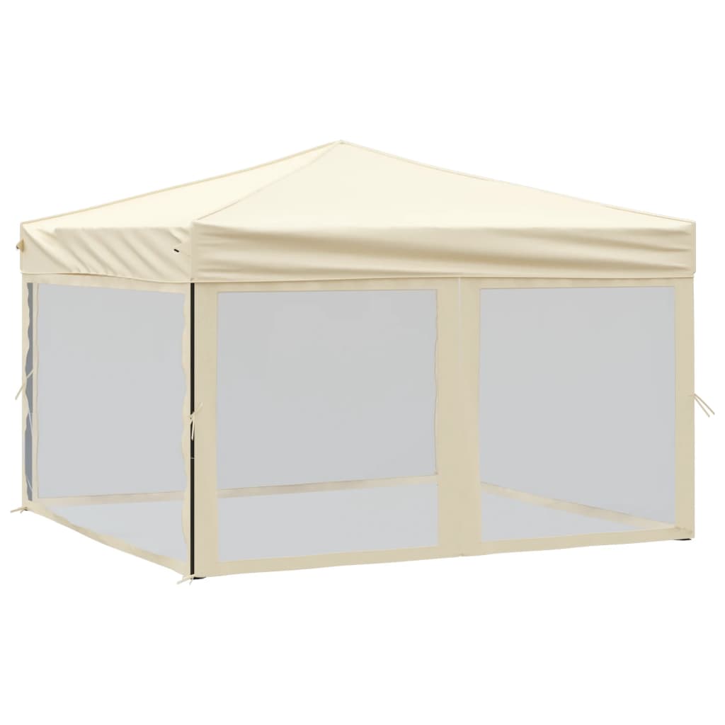 Tente de fête pliable avec parois latérales crème 3x3 m