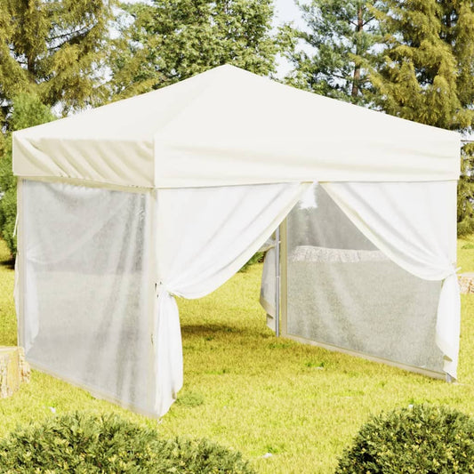 Tente de fête pliable avec parois latérales crème 3x3 m