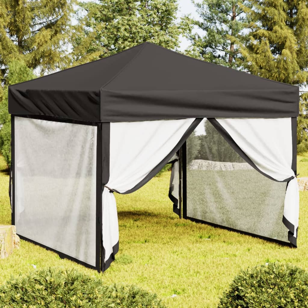 Tente de fête pliable avec parois latérales anthracite 3x3 m