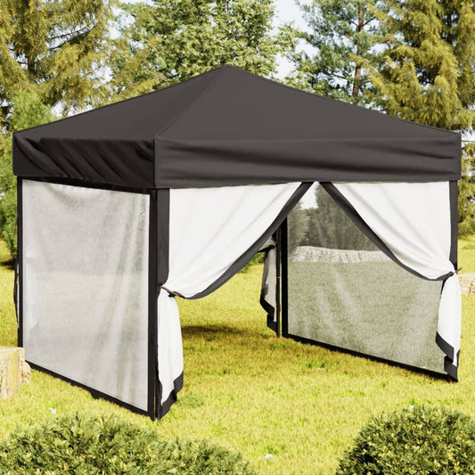 Tente de fête pliable avec parois latérales anthracite 3x3 m