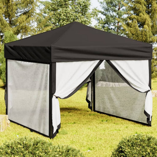 Tente de fête pliable avec parois latérales noire 3x3 m
