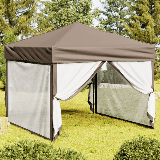 Tente de fête pliable avec parois latérales taupe 3x3 m