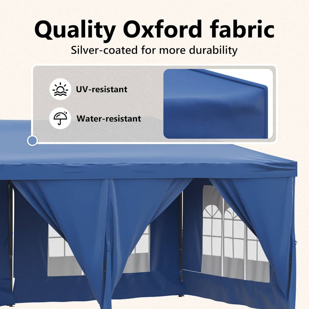 Tente de fête pliable avec parois latérales bleue 3x6 m