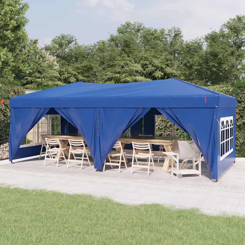 Tente de fête pliable avec parois latérales bleue 3x6 m