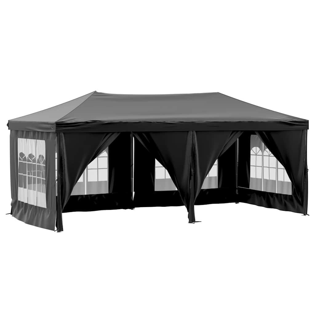 Tente de fête pliable avec parois latérales noire 3x6 m