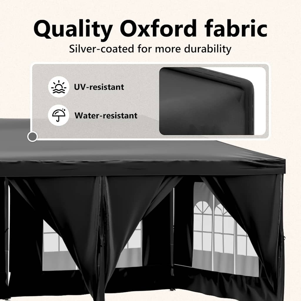 Tente de fête pliable avec parois latérales noire 3x6 m