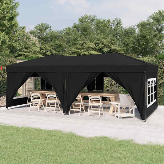 Tente de fête pliable avec parois latérales noire 3x6 m