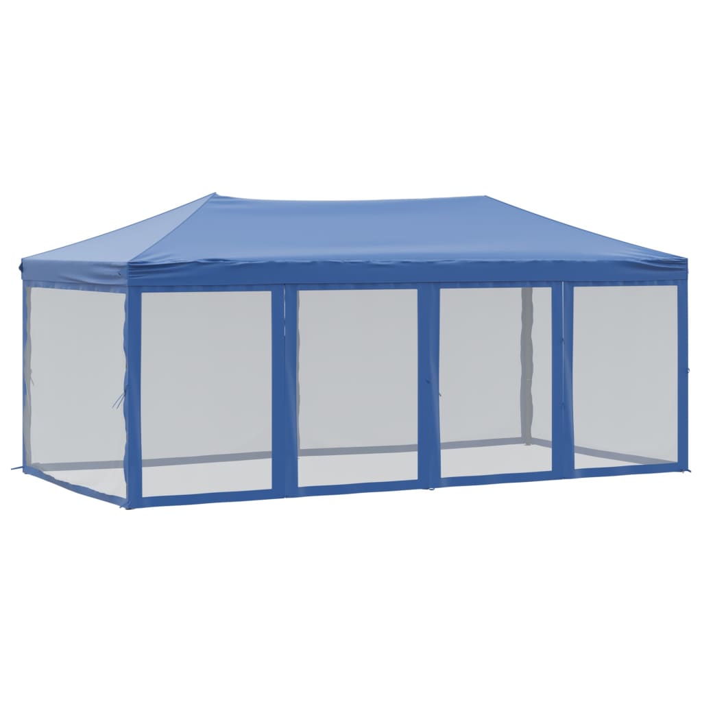 Tente de fête pliable avec parois latérales bleue 3x6 m
